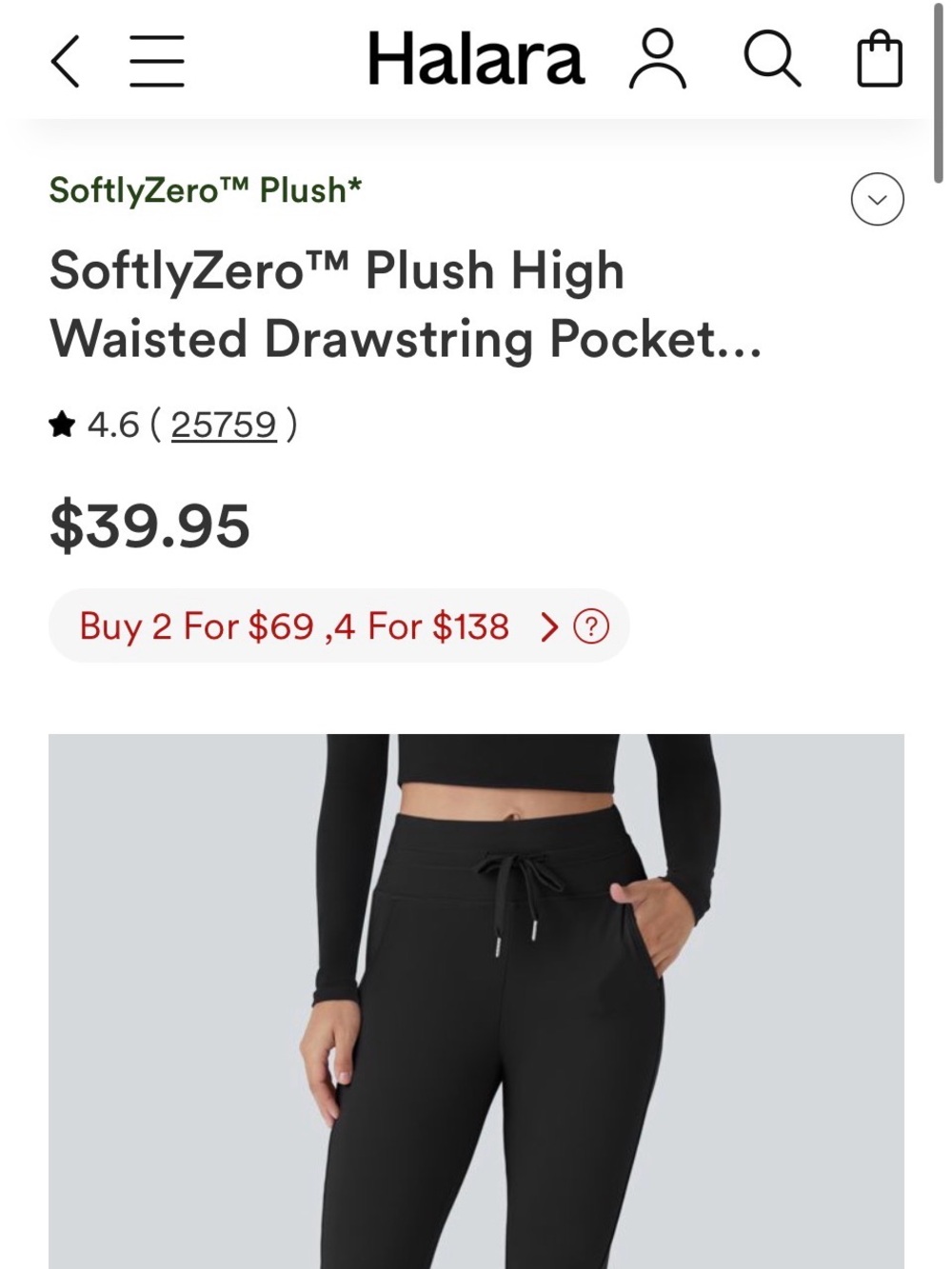 16.HALARA Black High-Waisted Plush Drawstring Pocket Leggings